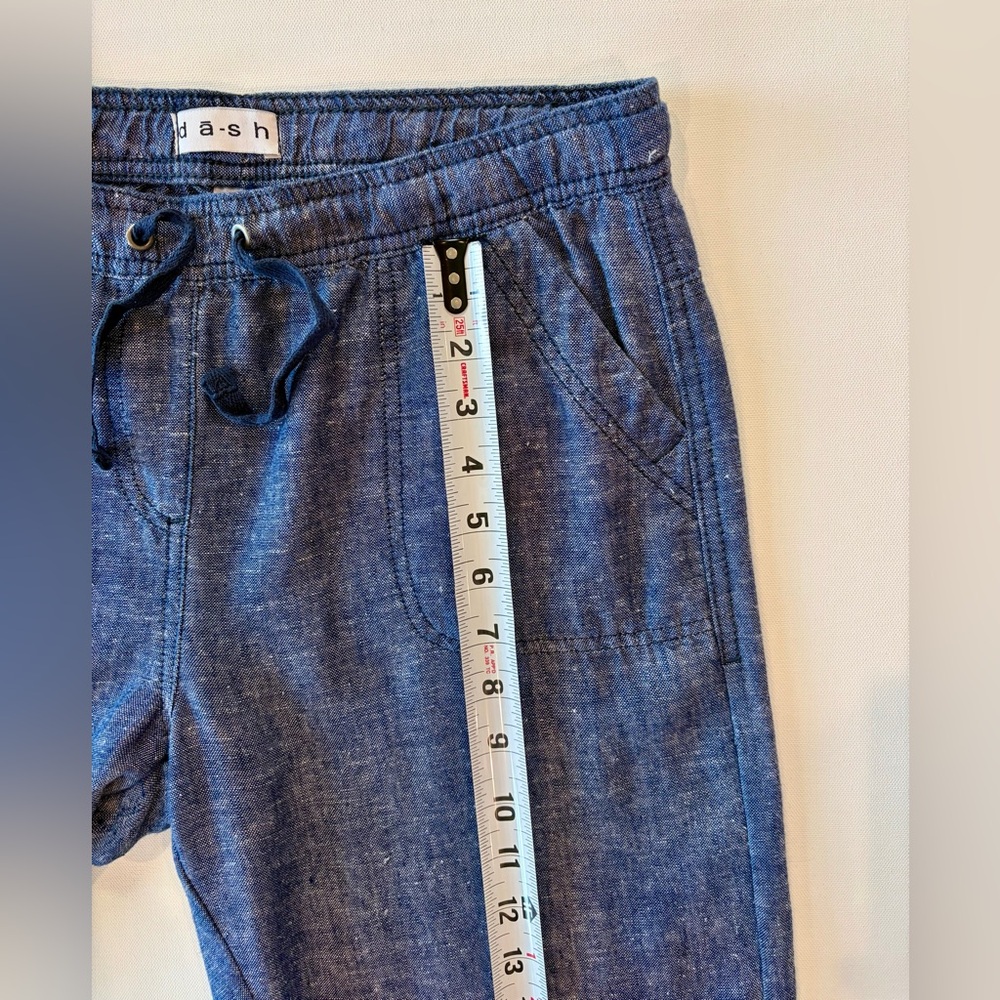 da-sh Linen Blend Boho Denim Blue Straight Leg Pants Small Drawstring Pockets - Picture 8 of 14